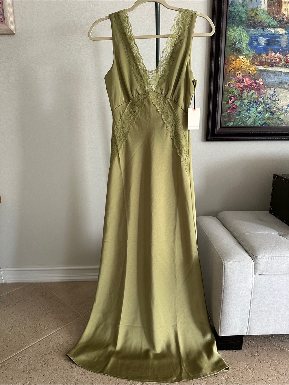 NEW - VIRAL Sincerely Jules Lace Trim Satin Maxi Dress - Picture 3 of 5